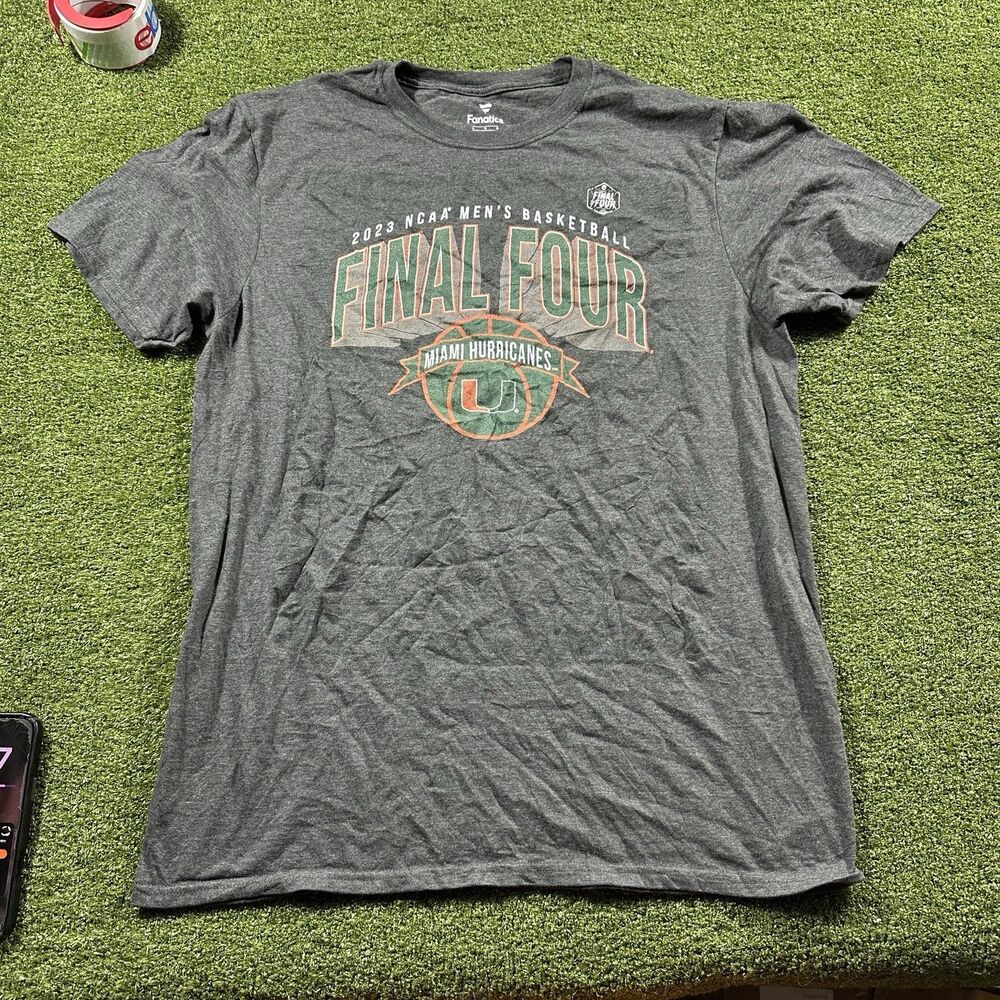 Miami Hurricanes 2023 Final Four Fanatics Large Gray T-Shirt NWOT NCAA